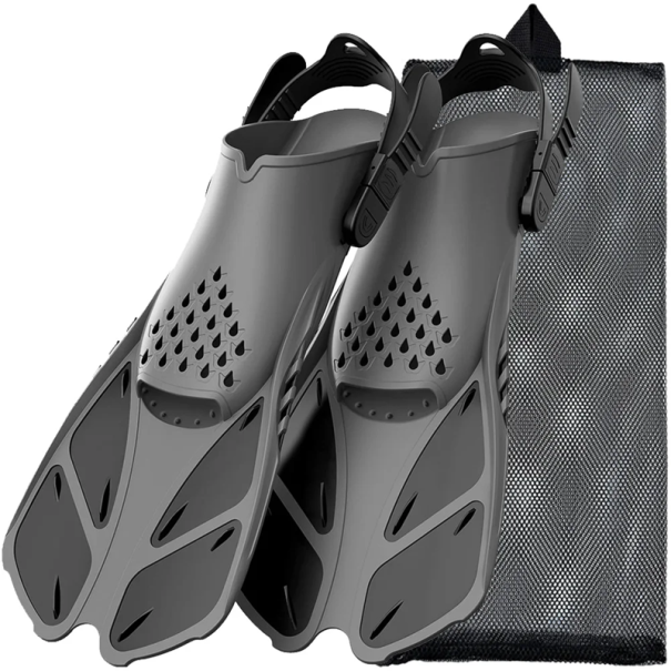 Aletas de snorkel de silicona con hebillas ajustables Orificios en el talón Antideslizantes ideales para bucear y nadar en el mar gris 42-47 Aletas de snorkel de silicona con hebillas ajustables Orificios en el talón Antideslizantes ideales para bucear y nadar en el mar gris 42-47
