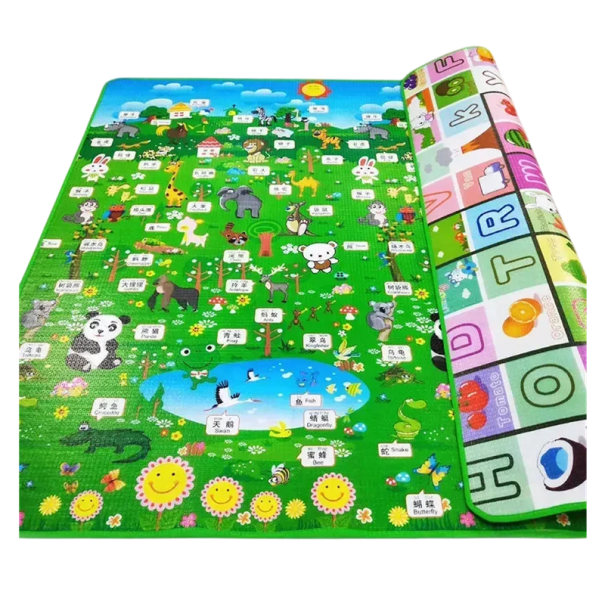 Alfombra de jogo infantil 180x150x0,5 cm Espuma EPE macia Tapete de jogo reversível Natureza verde Espaço seguro para engatinhar e atividades 1