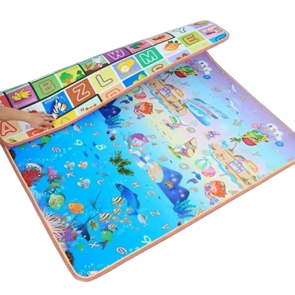 Alfombra de juego para niños 200x180x0,5 cm Alfombra de escalada de espuma suave Motivo de mundo acuático de doble cara Alfombra plegable de EPE 1