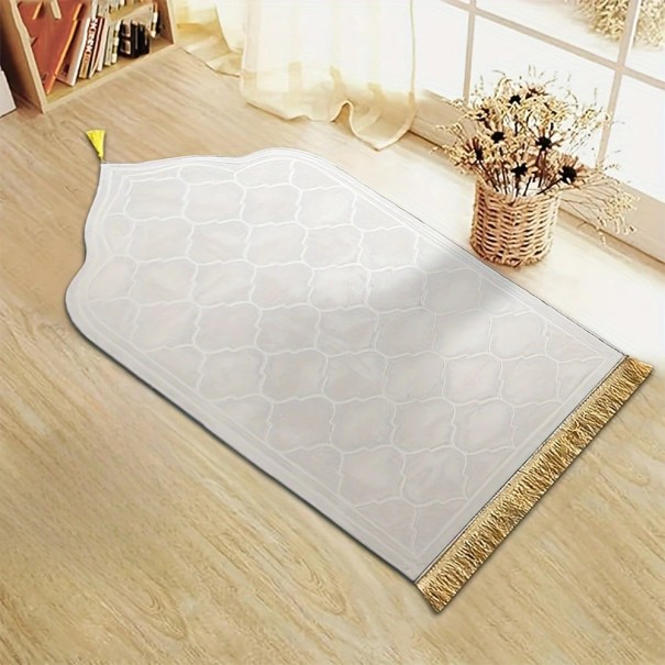 Alfombra de oración 66 x 116 cm Grosor 1,2 cm Cómoda alfombra de oración islámica Patrón acolchado Superficie suave Alfombra de viaje plegable blanco