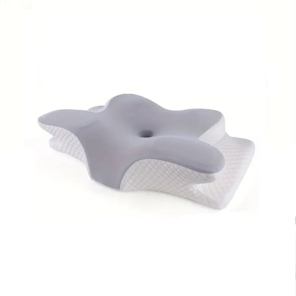 Almofada ergonómica macia em forma de borboleta em espuma de memória Apoio relaxante para a cabeça e pescoço Almofada ortopédica Dormir Descanso Decoração 30x60x13 cm cinzento