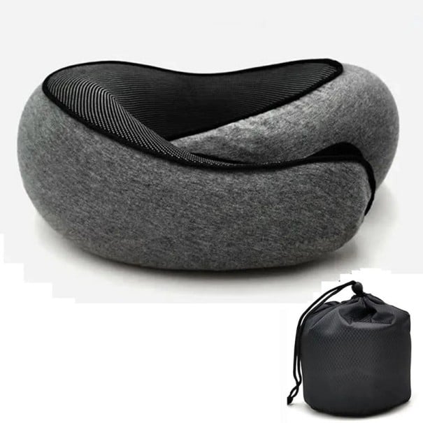 Almohada de viaje inflable en forma de U con forma de caracol, ergonómica, soporte para el cuello, transpirable de 360°, para avión gris oscuro
