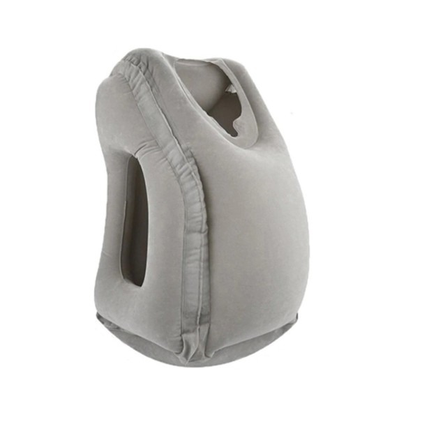 Almohada de viaje inflable para apoyar el cuello y la cabeza. gris