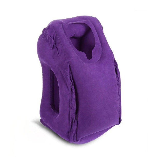 Almohada de viaje inflable para apoyar el cuello y la cabeza. morado