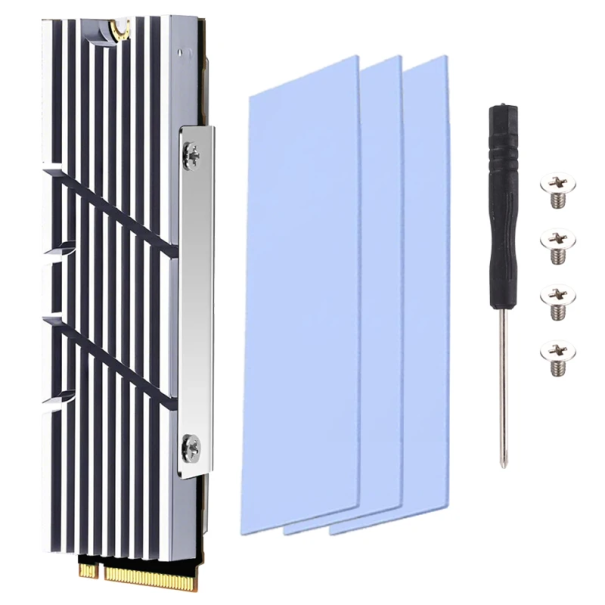 Aluminiowy chłodnik karty graficznej i procesora do komputerów stacjonarnych i PS5 z 3 silikonowymi podkładkami, 4 śrubkami i wkrętakiem zestaw chłodzenia srebrny