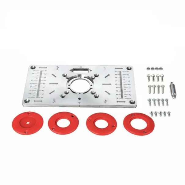 Aluminium Engraving Milling Plate Set 26 x 13 x 3.5 cm with Insert Rings and Screws for Planer Carpentry Workshop Preparation red