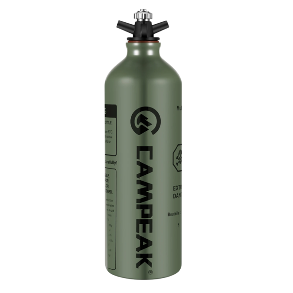 Aluminiumbränsleflaska 1L för camping Lätt bränslebehållare 155g med säkerhetsventil Utomhusmatlagning och reseutrustning 1