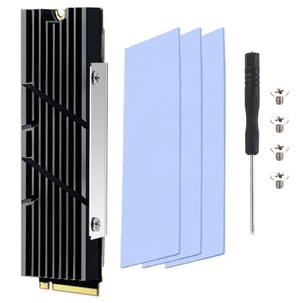 Aluminiumkylare för grafikkort och processor för stationära datorer och PS5 med 3 silikonunderlägg, 4 skruvar och skruvmejsel kylsats svart
