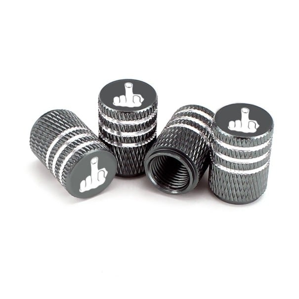 Aluminiumventilkappen 4 Stück mit Motiv des erhobenen Mittelfingers Geriffelter Oberflächen mit Rillen Größe 1,6 x 1,1 cm grau