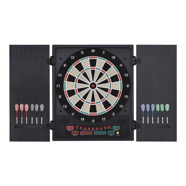 Alvo electrónico digital com armário 27 jogos para 8 jogadores 51 x 6,5 x 57 cm ecrã LED PP e MDF Preto Para casa e salas de jogos 1