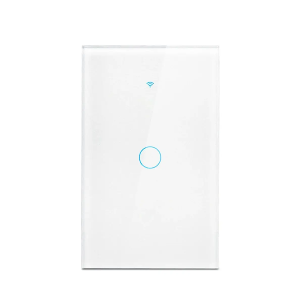 Älykäs kosketusseinäkytkin WiFi Bluetooth 1-kellari 12 x 7,2 cm LED-taustavalo Mobiiliohjaus Alexa Google Home Karkaistu lasi valkoinen