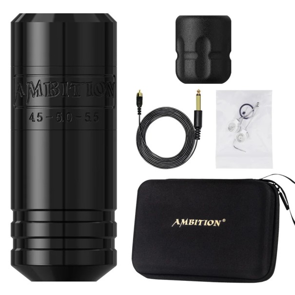 Ambition Torped-36 vezeték nélküli tetováló toll egy akkumulátorral, kefementes motor, 4,5-5,5 mm emelés, 2400 mAh tetováláshoz fekete