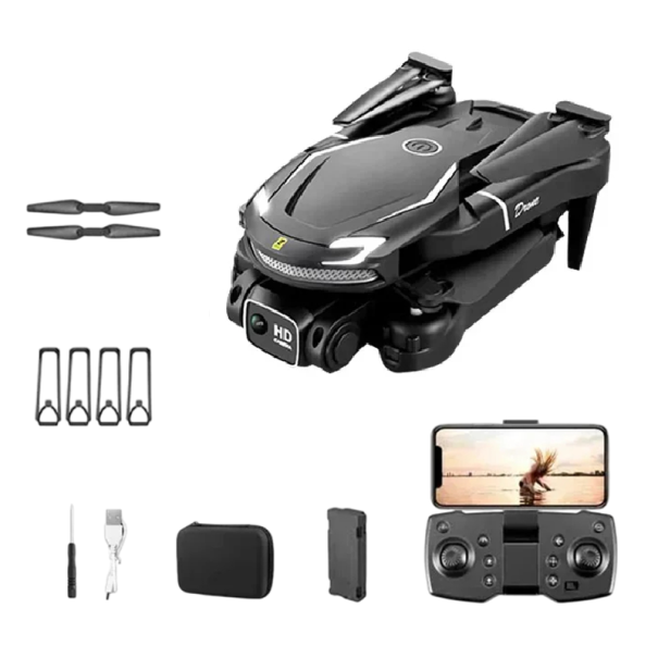 Ammattimainen kokoontaitettava drone 4K HD -kaksoiskameralla, kuvanvakain, 50x zoom, 5 GHz:n WiFi, esteiden välttely, LED-kotelo, 28 x 22 x 5 cm musta
