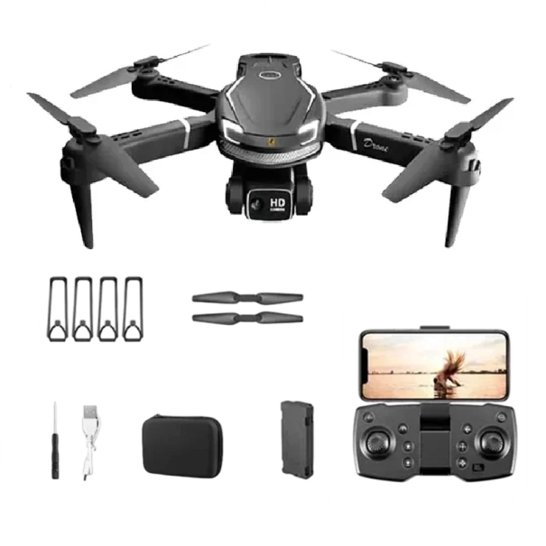 Ammattimainen kokoontaitettava drone 8K HD -kaksoiskameralla, kuvanvakain, 50x zoom, 5 GHz:n WiFi, esteiden välttely, LED-kotelo, 28 x 22 x 5 cm musta
