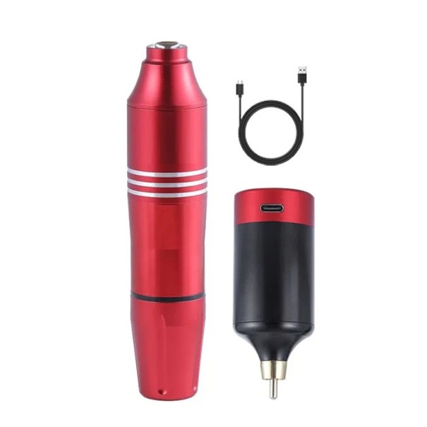 Ammattimainen langaton pyörivä tatuointikone 12 x 2,7 cm 10V 10000RPM 1200mAh Mukava ote USB-lataus Vedon pituus 3,5 mm punainen