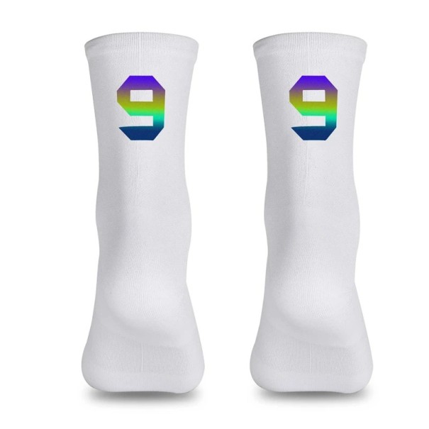 Ammattimaiset valkoiset kompressiosukat urheiluun, unisex, EU 39-46, heijastavat, hengittävät ja polvenkorkuiset pyöräilysukat, nailonia. 9