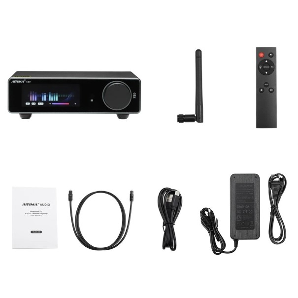 Amplificador estéreo Bluetooth A80 Hi-Fi DAC 2x 300 W Amplificador digital USB RCA TRS OPT COA Suporte DSD PCM 1