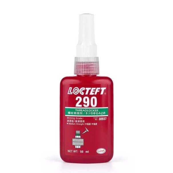 Anaeróbne závitové lepidlo 290 50 ml stredná pevnosť kapilárnej penetrácie pre hotové spoje závity M2–M12 tesnia trhliny do 0,25 mm 1