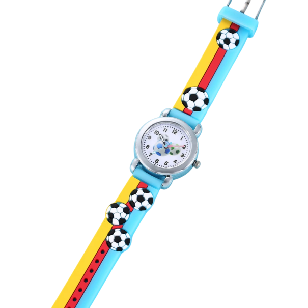 Analog barnklocka med fotbollsmotiv Silikonarmband Färgglad urtavla Quartz-urverk Klocka för pojkar och flickor blå