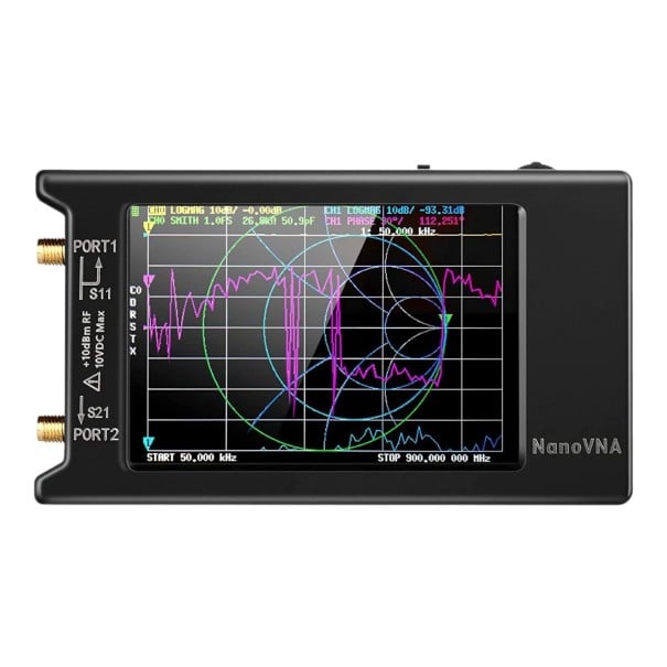 Analyseur d'antenne de réseau vectoriel VNA 10 kHz–1,5 GHz, écran tactile de 2,8", batterie de 650 mAh, boîtier en ABS, noir, accordeur d'antenne 1