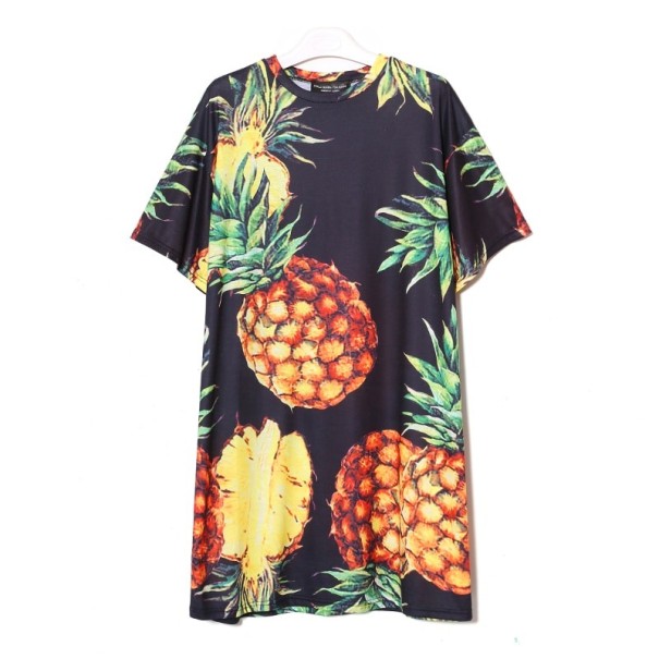 Ananas T-shirtkjole sort