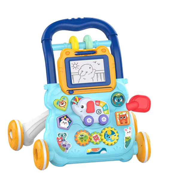 Andador educativo para niños con pizarra y música 40x32x40,5 cm Herramienta para aprender formas y desarrollar la motricidad fina de los bebés azul