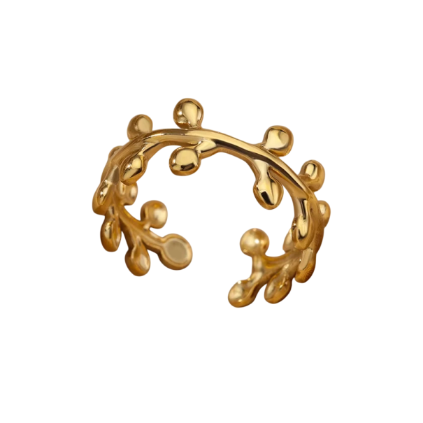 Anello da donna in acciaio inossidabile colore oro Anello aperto regolabile design ramoscello con palline Gioiello floreale elegante 1