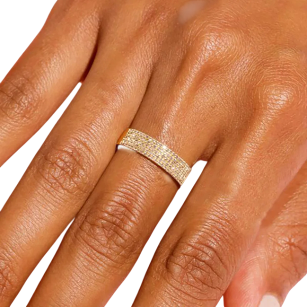 Anello da donna spessore 0,5 cm Lega di rame Zircone Pietre incise Gioiello elegante minimalista scintillante universale oro