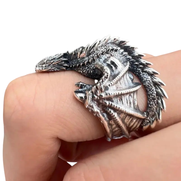 Anello da uomo gotico a forma di drago Taglia regolabile Materiale in lega Stile gotico Per uomini Accessorio elegante per l'uso quotidiano 1