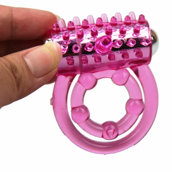 Anello di costrizione vibrante in lattice espanso con slot per uovo vibrante design doppio 5,8 cm confezione discreta rosa
