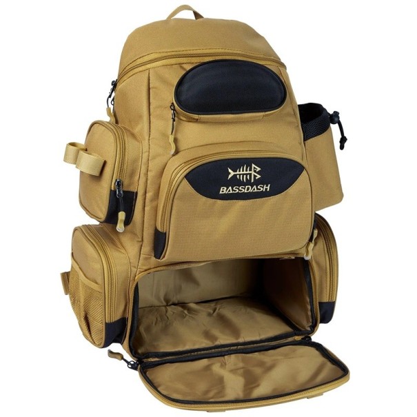 Angelgeräte-Rucksack, 50 x 40 x 20 cm, wasserdicht, Angelausrüstungs-Rucksack, geräumiger Fisch-Organizer, tragbare Angelgeräte-Tasche, Angelzubehör khaki