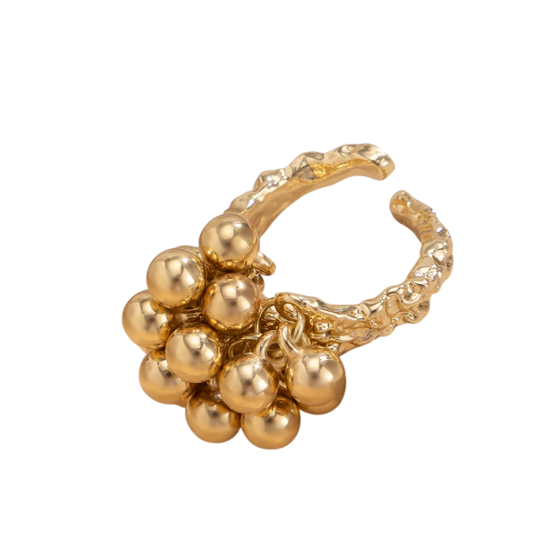 Anillo abierto de bolas para mujer 1,7 cm Tamaño 53–54 Diseño irregular Anillo ajustable creativo Accesorio de moda elegante dorado
