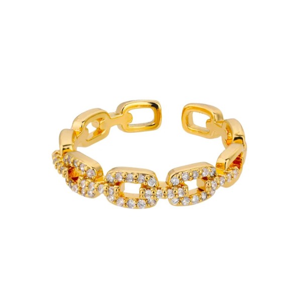 Anillo ajustable para mujer 2 mm Diseño de cadena abierta Cadena completa adornada con piedras brillantes Joya de moda elegante dorado