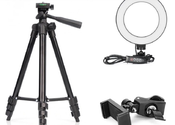 Anillo de luz LED 16 cm con trípode K2433 102 cm