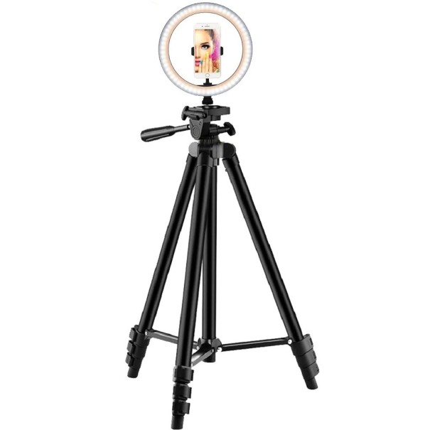 Anillo de luz LED 26 cm con trípode y control remoto A2995 negro