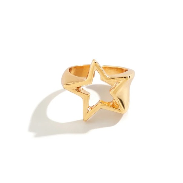 Anillo de mujer 1,9 x 1,7 cm Tamaño ajustable Estrella hueca Aleación de zinc Joyería de moda elegante Anillo elegante para uso diario dorado