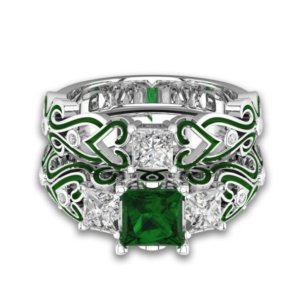 Anillo de mujer 2 piezas D1152 verde 9