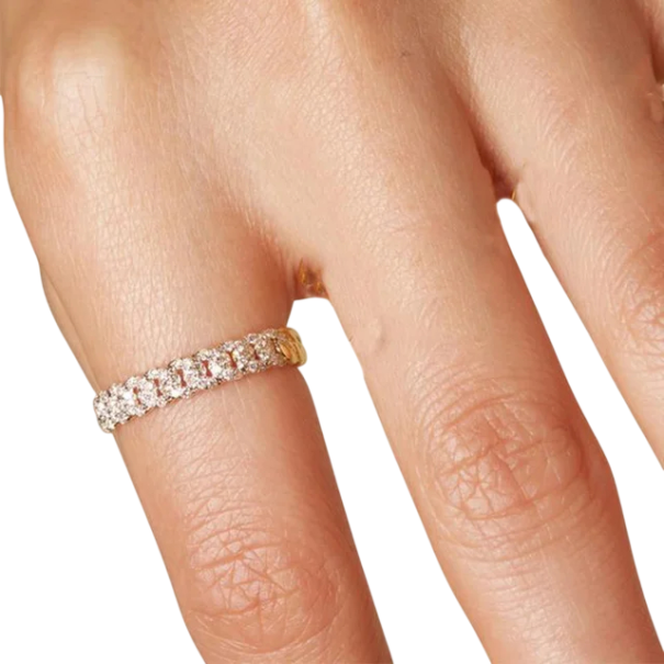 Anillo de mujer universal con cadena estrecha grabada engastado con pequeñas piedras joya moderna de lujo para mujeres dorado