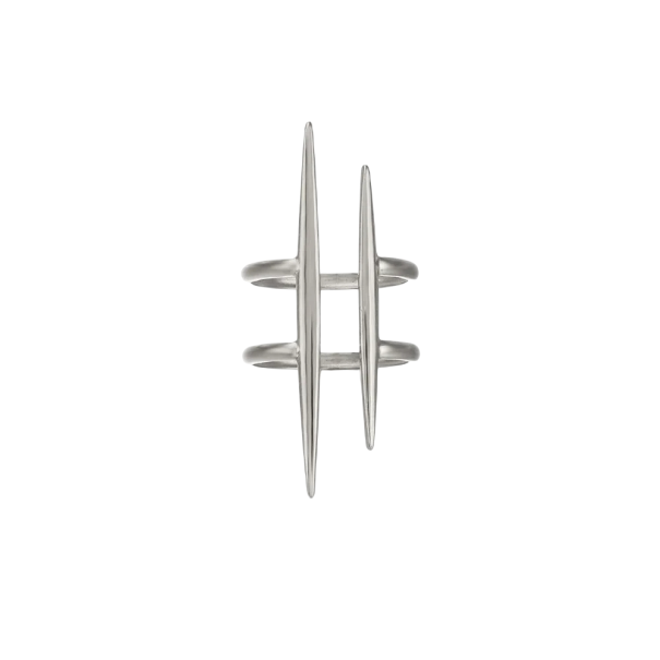 Anillo doble de tendencia para mujer 4,2 x 1,7 cm Tamaño ajustable Acero inoxidable Anillo abierto con línea paralela Joyería moderna plateado