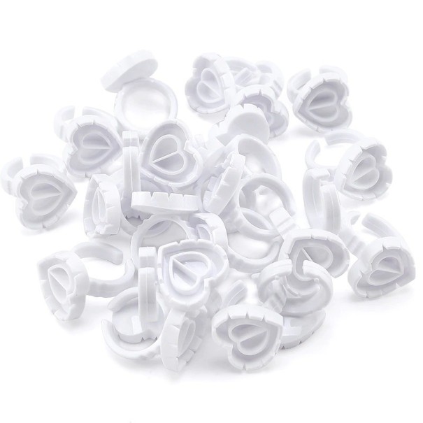 Anneau pour colle et cils en forme de cœur 50 pcs blanc