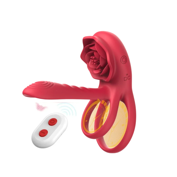 Anneau vibrant en silicone avec womanizer en forme de rose télécommande 10 modes chargement USB étanche emballage discret 1