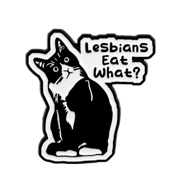 Anstecker schwarz-weiße Katze mit Text ca. 3,3 x 3,1 cm dekorativer Pin mit Aufschrift und einfachem Motiv für Rucksack Kleidung Zubehör 1