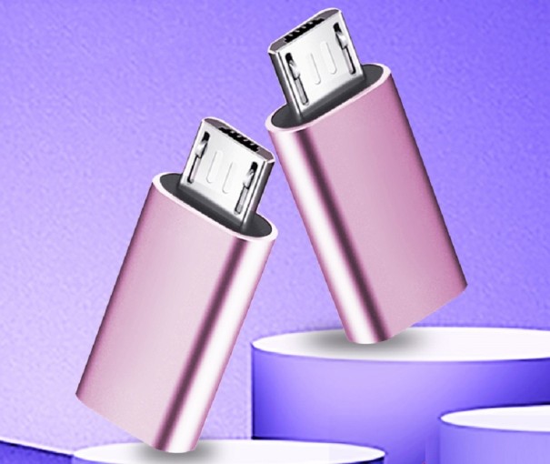 Αντάπτορας Micro USB σε USB-C 2 τμχ ροζ
