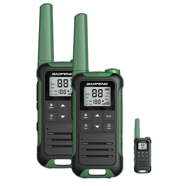 Antenna LCD kijelzővel ellátott Walkie Talkie 2 db Nagy hatótávolságú Walkie Talkie 462 MHz Professzionális Walkie Talkie 22 csatornás Nagy teljesítményű Walkie Talkie LED zseblámpával 17,5 x 5,4 cm katonai zöld