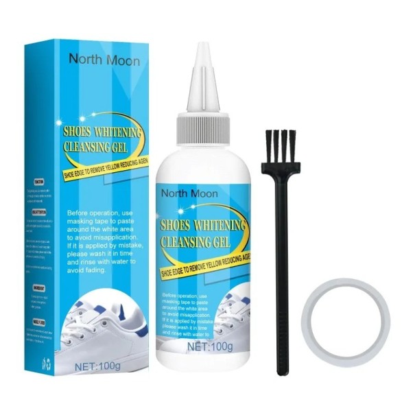 Anti-Schmutz-Schuhreinigungsset mit Aufhellungseffekt. Set mit Schuhaufhellungsgel, Bürste und Schutzband. Schuhreiniger zum Entfernen gelber Farbe, 30 ml 1