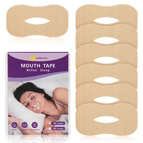Anti-Snoring Stickers in the Shape of the Letter O Adhesive Tapes to Prevent Mouth Breathing Mouth Stickers Against Snoring For Children and Adults 30 pcs beige