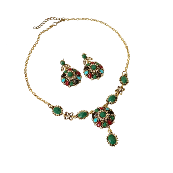 Antieke ketting en oorbellen Koperlegering Boheemse oosterse etnische vintage retro sieradenset voor vrouwen Licht accessoire 1