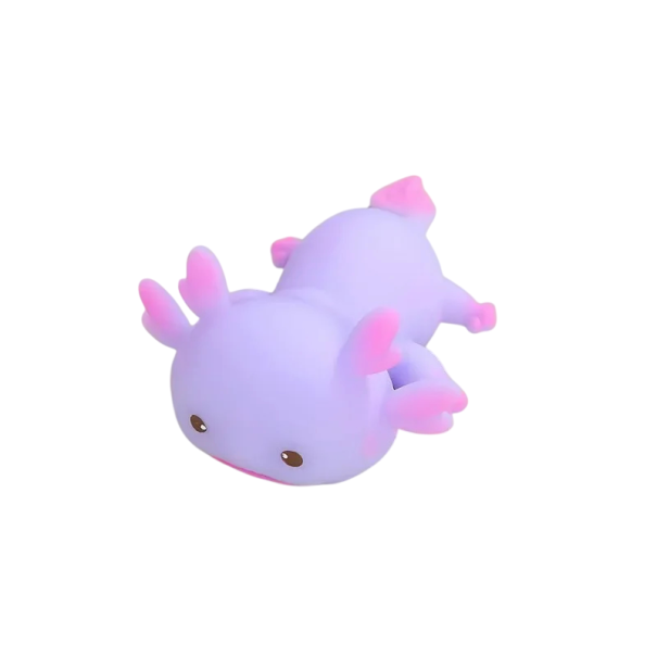 Antistresová mačkací hračka axolotl 12 × 8,2 × 4,8 cm měkká squishy figurka do ruky pro uvolnění stresu relaxační zábavná pomůcka fialová