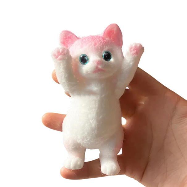 Antistresová mačkací hračka kočka chlupatá strečová cca 13 x 7 cm relaxační hračka do ruky pro uvolnění stresu růžová