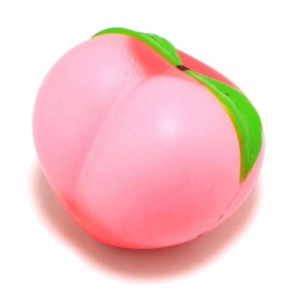 Antistress Drückpfirsich zur Spannungsreduktion Weiches Spielzeug aus Polyurethan für die Hand Rosa mit grünen Blättern Größe 10 cm 1